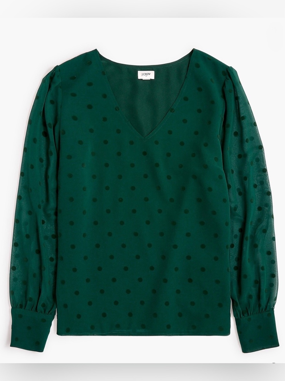 J. Crew Factory Emerald Polka Dot V-Neck Blouse